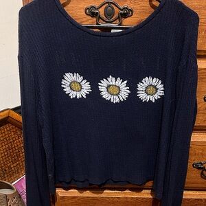 Navy Blue Sweater with Daisy Embroidery
